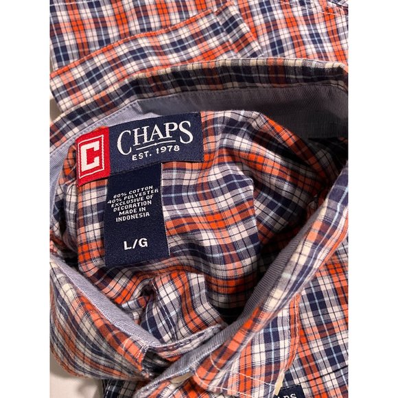 Chaps Large Long‎ Sleeve Navy & Orange Men’s Shirt Button Down Collar - Picture 8 of 8